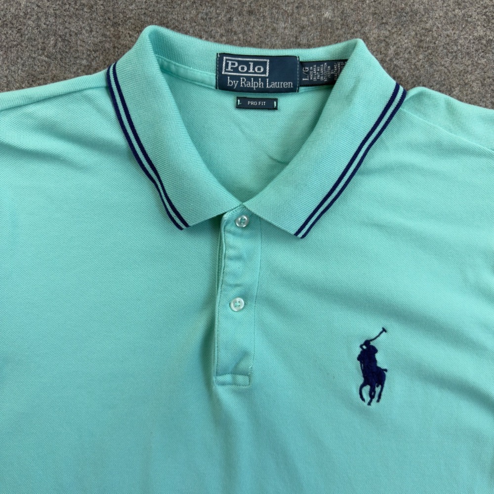 Polo Ralph Lauren Mens Pro Fit Polo Shirt Mint Green Navy Blue Pony Logo Large